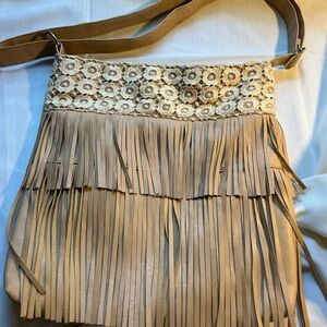 Elegant Beige Fringe Crossbody Bag